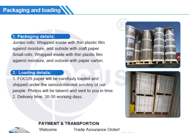 48GSM/55GSM Thermal Paper Jumbo Roll Permukaan Kehalusan Yang Baik 3