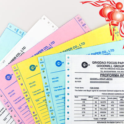 China Pabrik 7 Ply NCR Paper CB CFB CF 55/50/55gsm 61*86/70*100cm Black/Blue Image Carbonless Paper